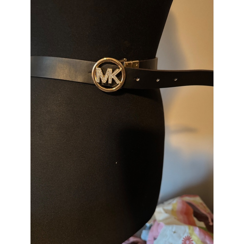 Michael Kors Reversible Belt Monogram Pave Crystal Logo Gold Buckle Womens